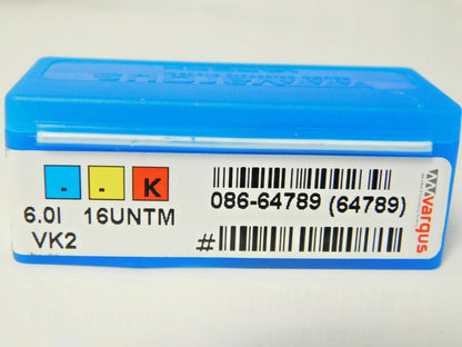 Vardex Thread Milling Inserts Standard 6.0mm IC 16 TPI Grade VK2 Qty 6 086-64789