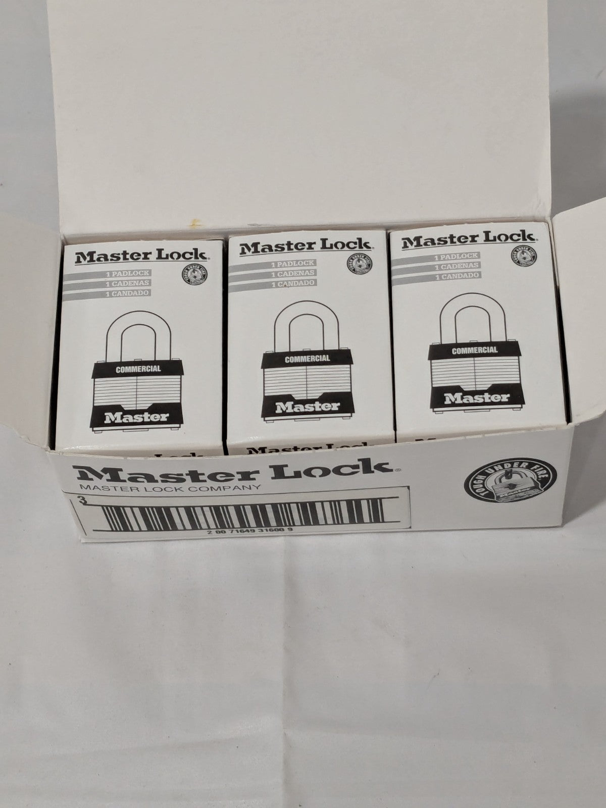 Master Lock Padlock: Laminated Steel, Keyed Different, 1-9/16" Wide Box of