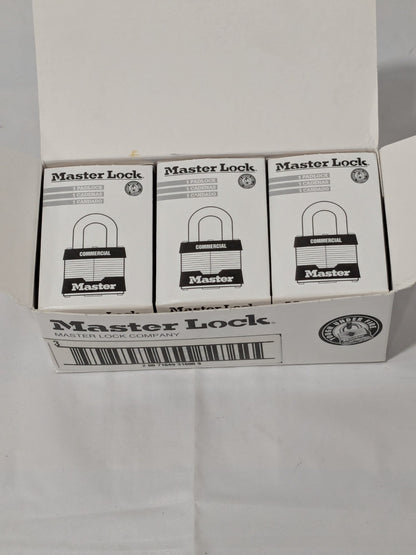 Master Lock Padlock: Laminated Steel, Keyed Different, 1-9/16" Wide Box of