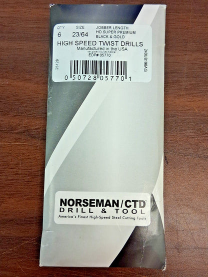 Norseman/CTD Drill & Tool High Speed Twist Drill Bits QTY6  23/64" 300SBTA 23/64