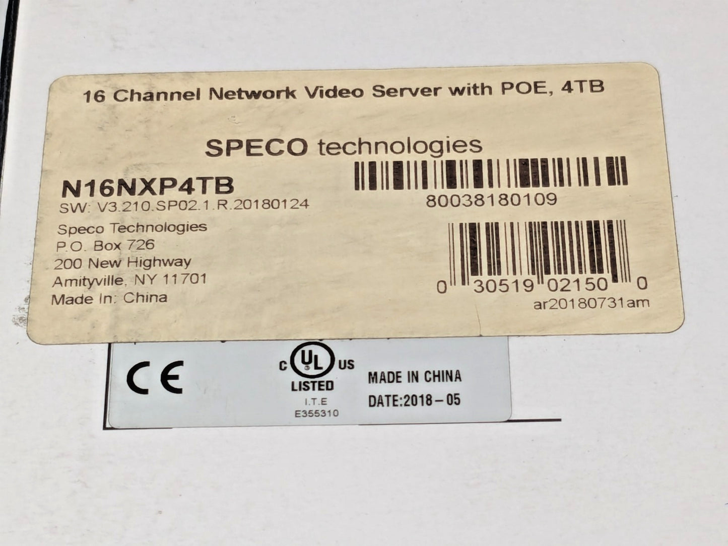 Speco 16 Channel 4K Plug/Play Network Video Recorder w/Built-In POE4TB N16NXP4TB