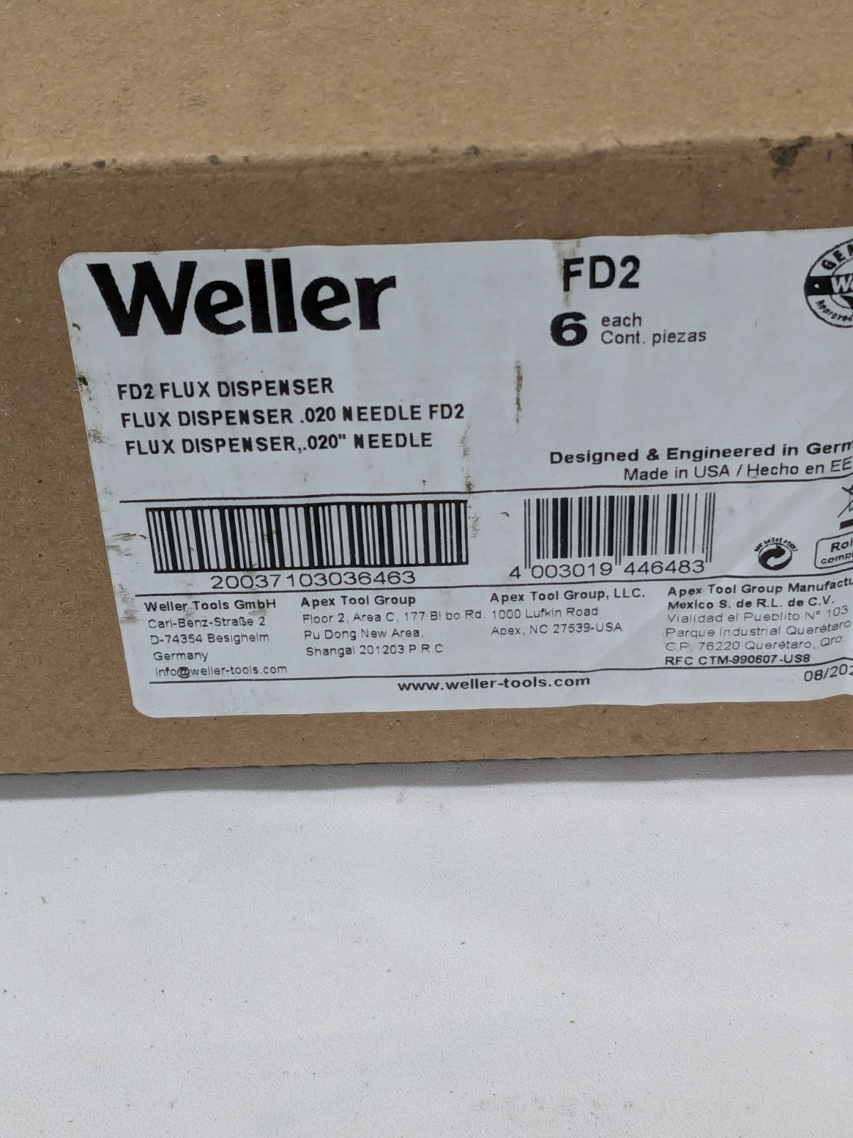 Weller Soldering Dispensing Tool: 4-1/2" Long Box of 6 FD2