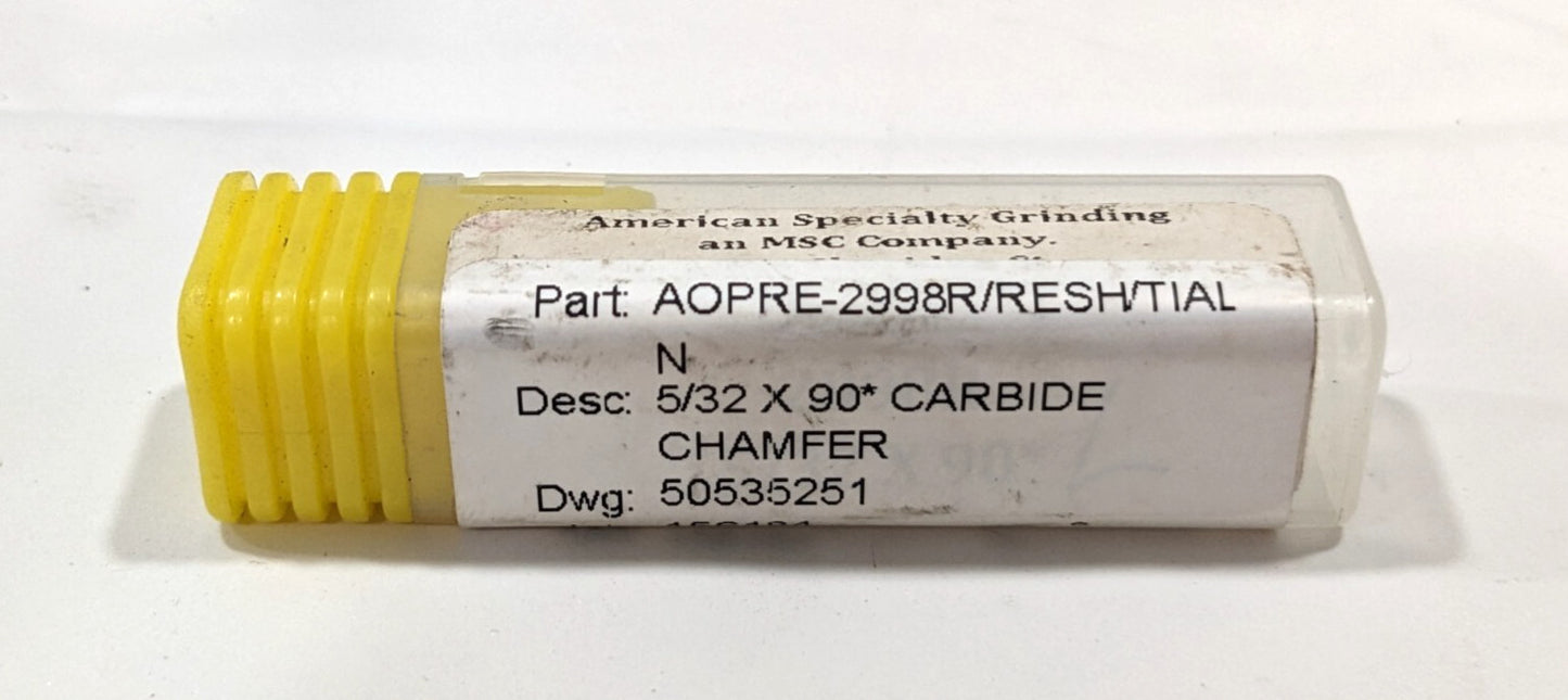 AMERICAN GRINDING Carbide 5/32" x 90dg Chamfer  2998R  *QTY 4*