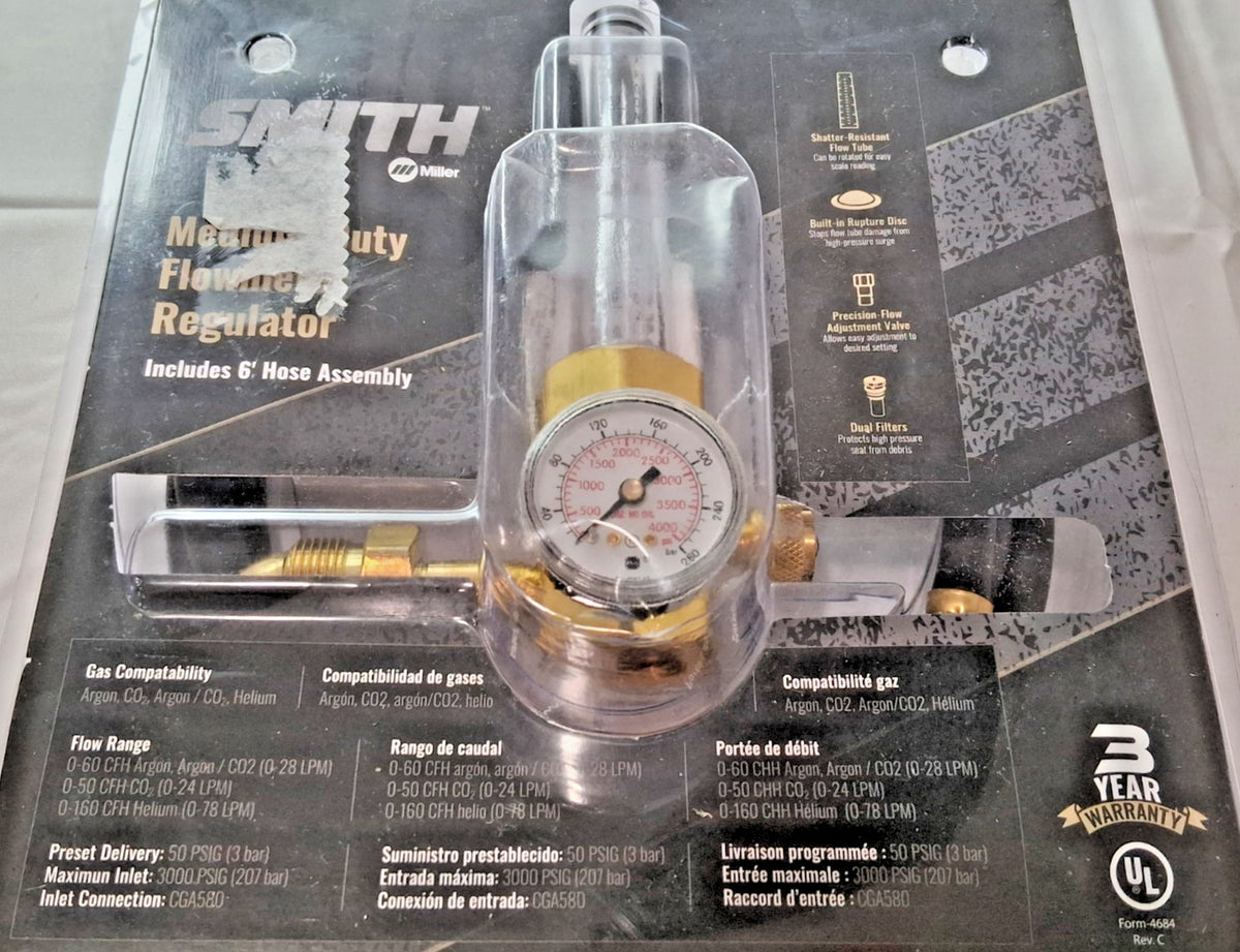 Smith/Miller Welding Regulator 0 to 50 SCFM 3,000 Max psi 580 CGA H2051B-580H