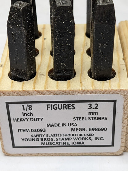 Young Bros. Heavy-Duty Stamp Set: 1/8″ Character, 9 pc, Numbers 03093