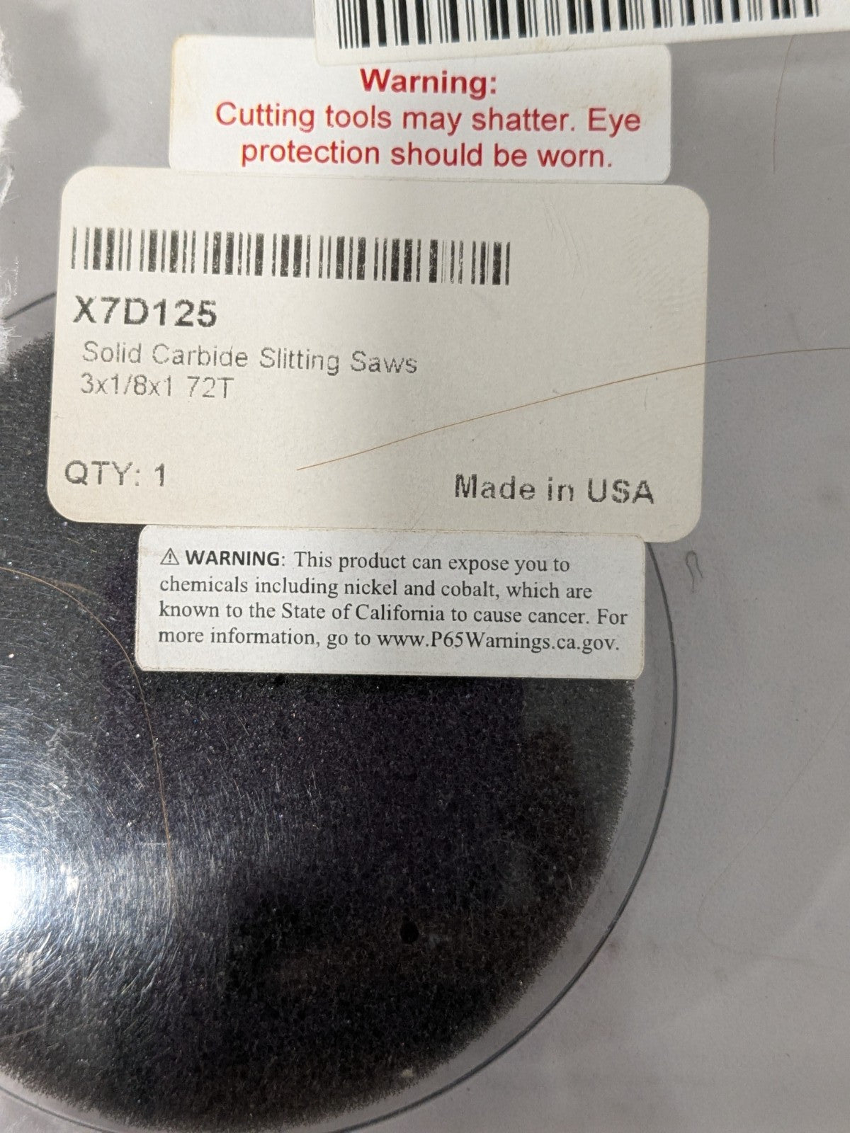 Slitting & Slotting Saw: 3" Dia, 1/8" Thick, 1" Arbor Hole, 72 Tooth X7D125
