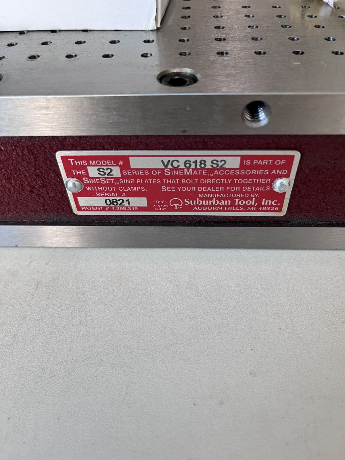 Suburban 18" Long x 6" W x 2-1/4" H  S2 Sine Plate Compatibility, Vacuum Chuck