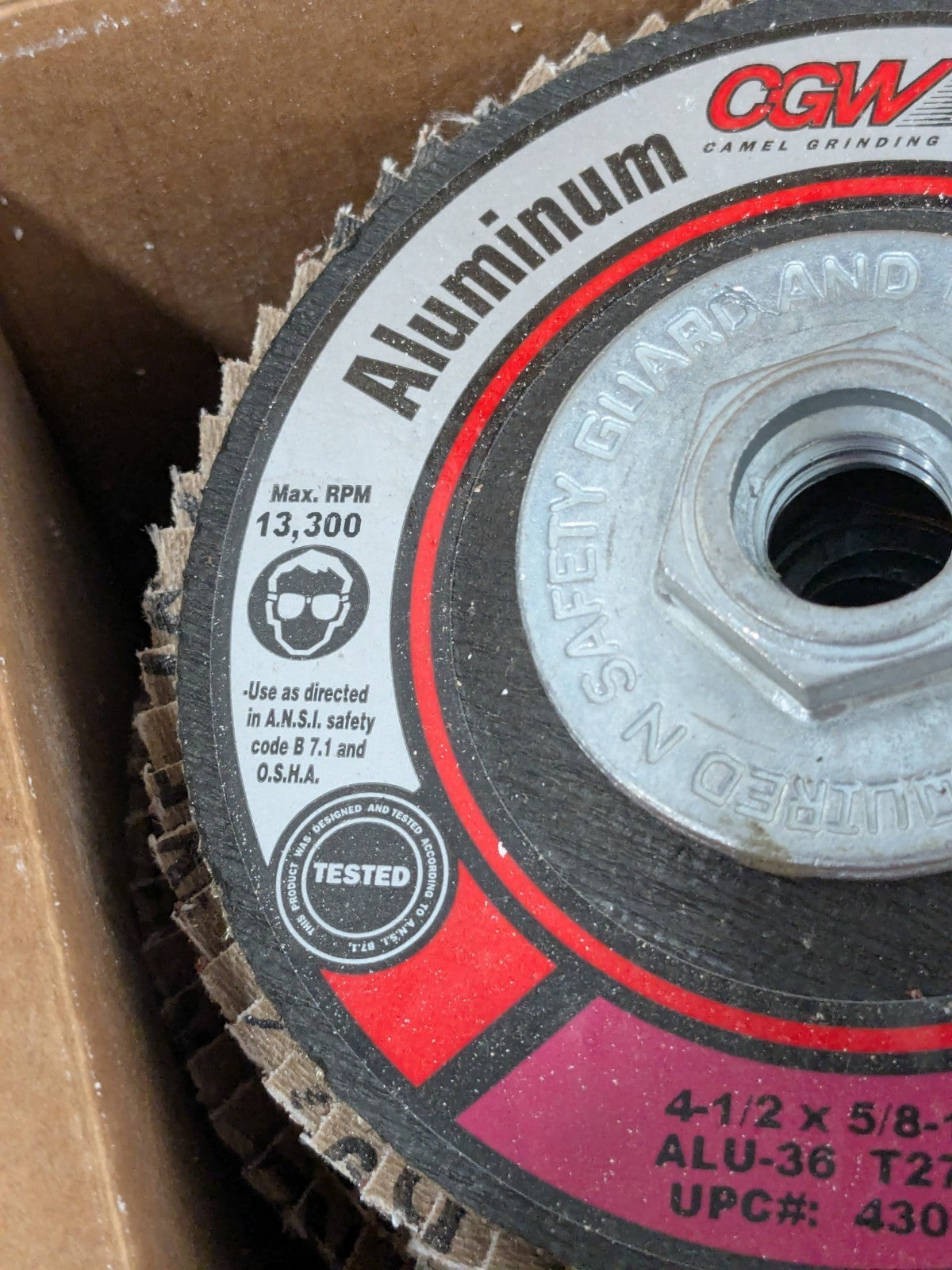 CGW Flap Disc: 4-1/2" Dia, 36 Grit, Aluminum Oxide, Type 27 Qty 10 43091