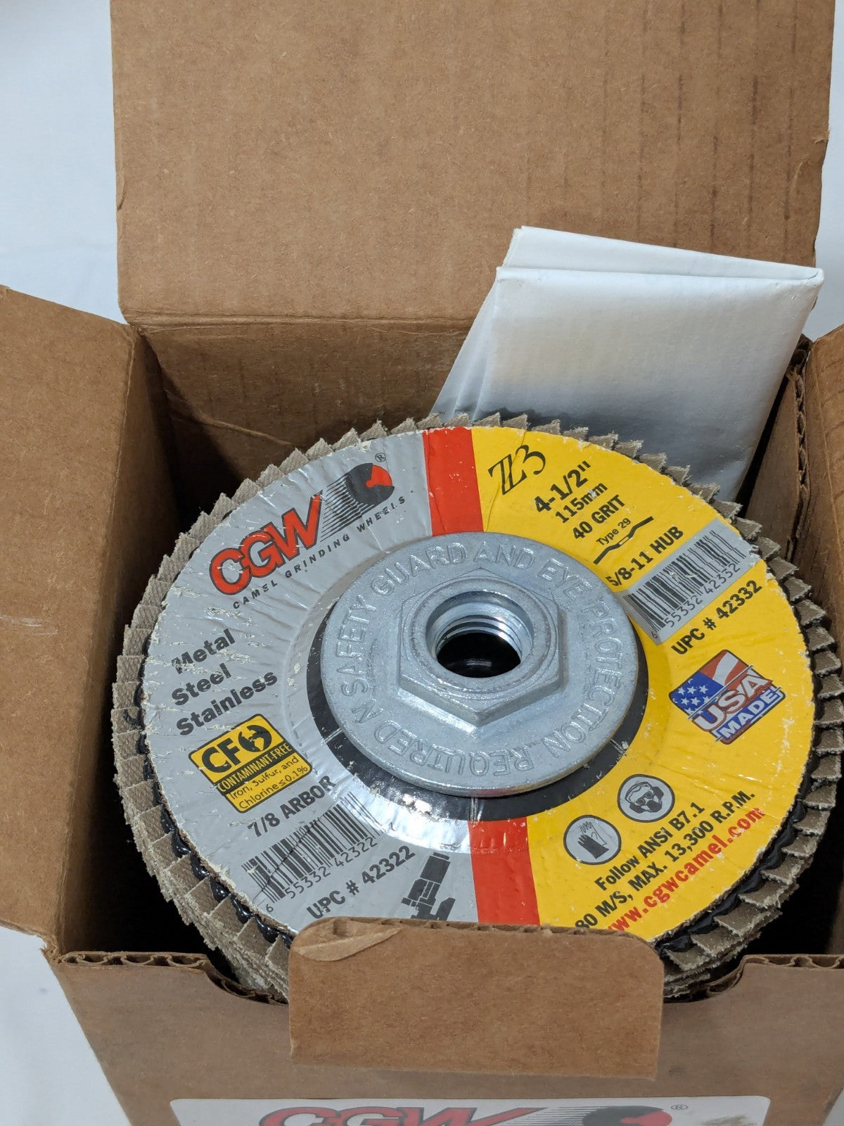 CGW Flap Disc: 4-1/2" Dia, Zirconia Alumina, Type 29 Qty 10 42332