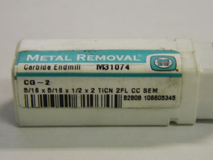 Metal Removal Square End Mill 5/16" x 1/2" x 2" 2FL TiCN Carbide