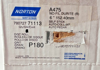 Norton Silicon Carbide Dia PSA Discs Roll 6" 180 Grit VFG QTY250 78072771113