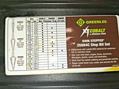 Greenlee 3 Piece Cobalt Step Drill Bit Set 1/8 to 1-3/8" 60 deg 35884C