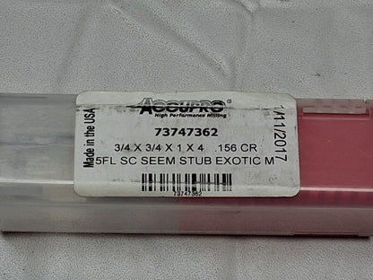 Accupro Corner Radius Carbide End Mill 3/4" Dia 1" LOC 5FL 3747362