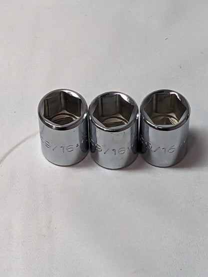 PROTO Standard Hand Socket: 3/8" Drive, 9/16" Socket, 6-Point Qty 3 J5218H