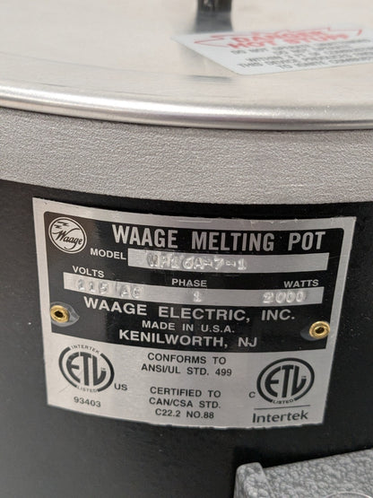 WAAGE 2 Gal Dip Coat Pot 6" Deep, 200 to 550°F, 10-1/2" ID, 115 Volts WP16A-7-1