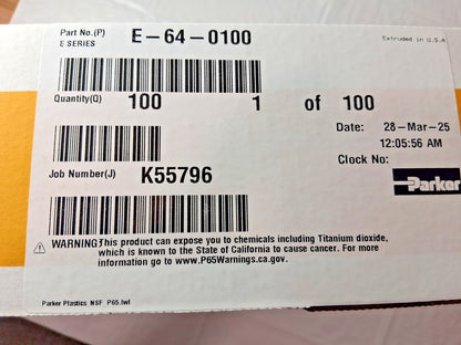 Parker Polyethylene Tube 1/4" ID x 3/8" OD 100ft Long E-64-0100
