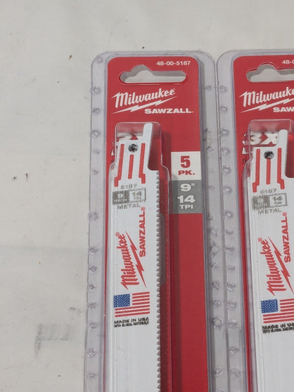 Milwaukee 9" 14 TPI Sawzall Blade - 5 Packs of 5 48-00-5187