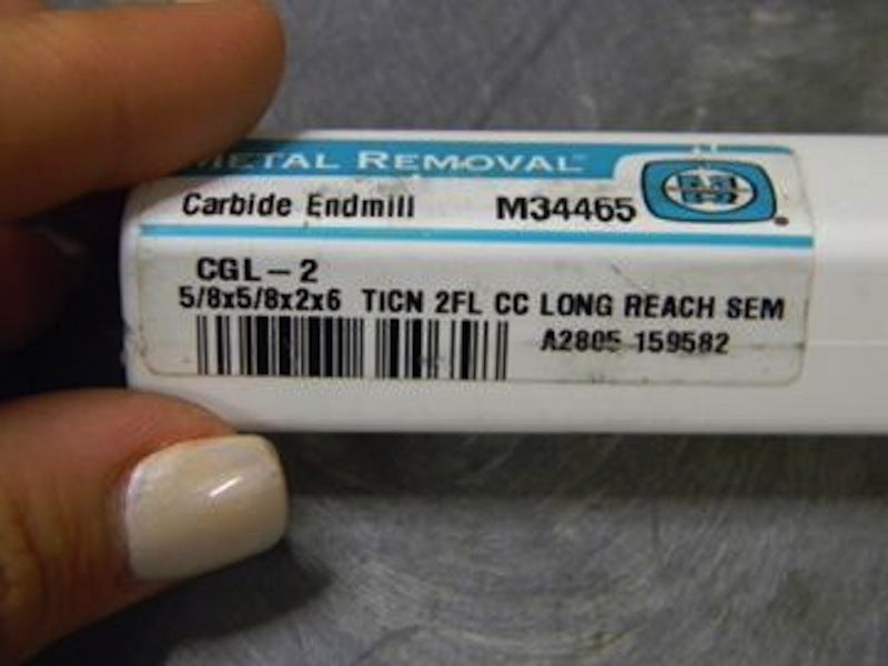 Metal Removal M34465 5/8 x 2 Loc Carbide 2 Flute Ticn Long Shank End Mill