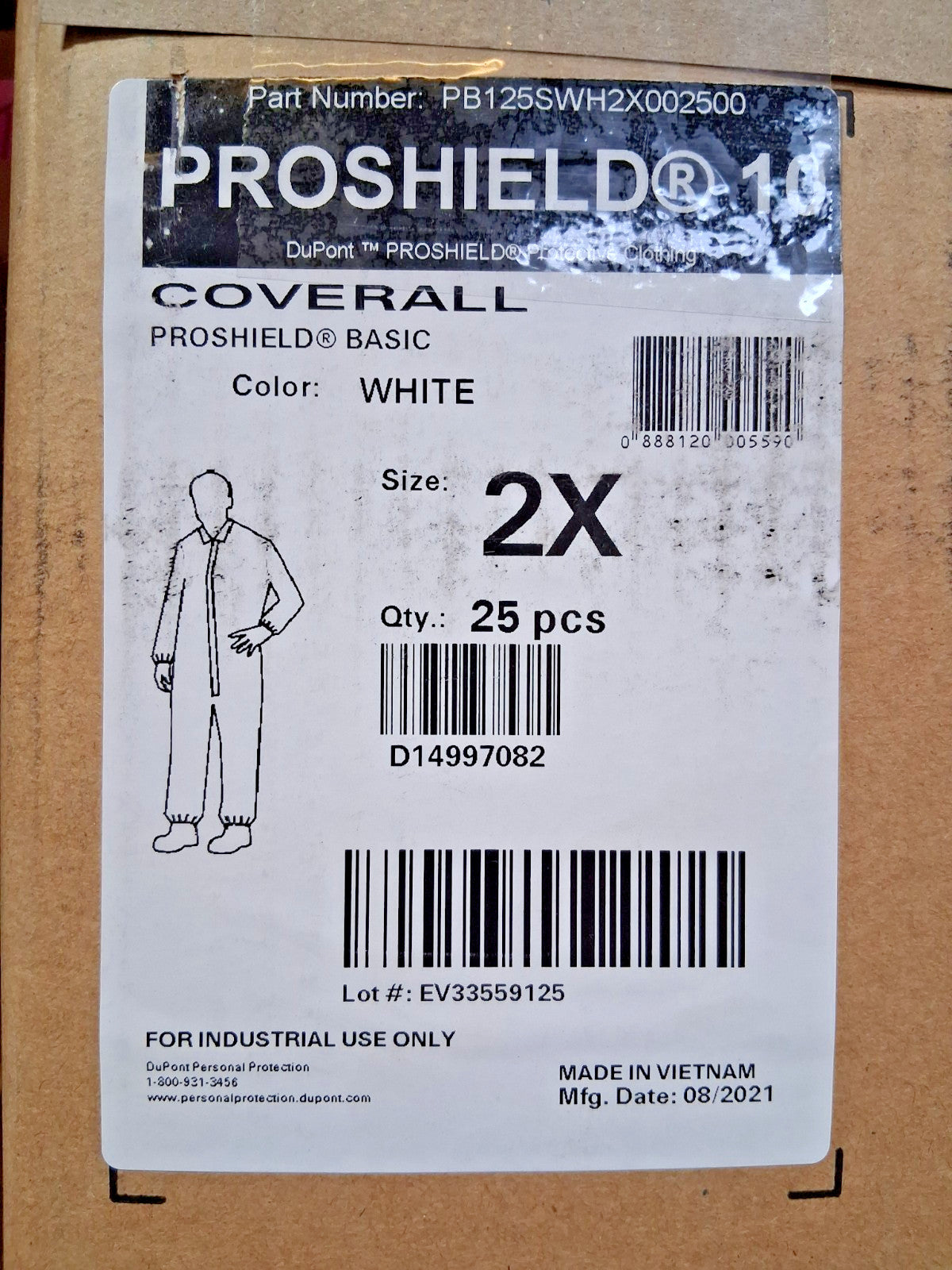 Dupont Liquid Protection Disposable Coverall QTY25 Size 2XL PB125SWH2X002500