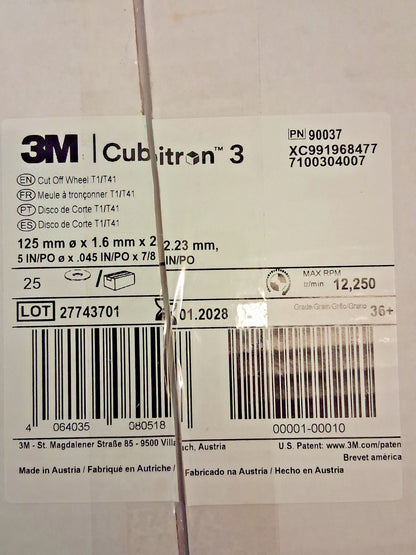 3M Ceramic Cutoff Wheel Type 1 5" Dia .0450" Thick 7/8" Hole 7100304007