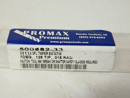 Promax Carbide Square End Mill 1/8" Diam x 3/8" SD x 3-1/2" OAL 3