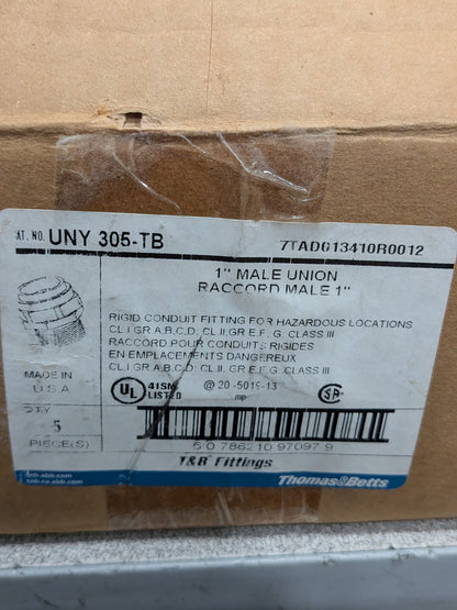 T&B 1" Trade Rigid/Intermed (IMC) Conduit Male Union Box of 5 UNY 305-TB