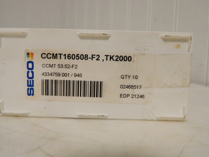 Seco Carbide Turning Inserts CCMT160508-F2 CCMT53.52-F2 TK2000 Qty. 7 21246