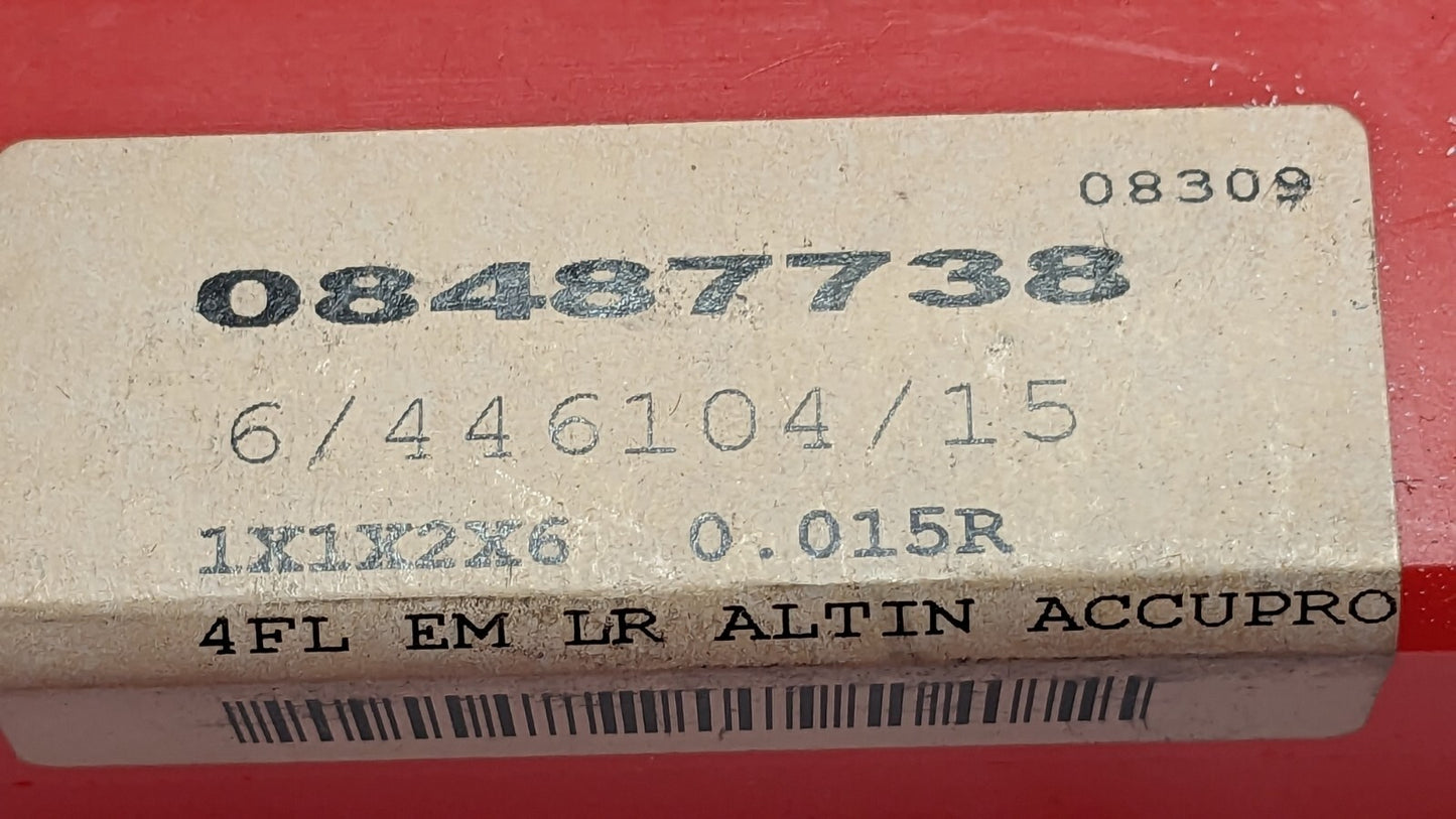 Accupro Carbide Corner Radius End AlTiN 1" X 1" X 2" X 6" 0.015R 4FL 8487738