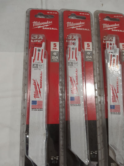 MILWAUKEE TOOL 4pks of 5ct Reciprocating Saw Blades: Steel 48-00-5186