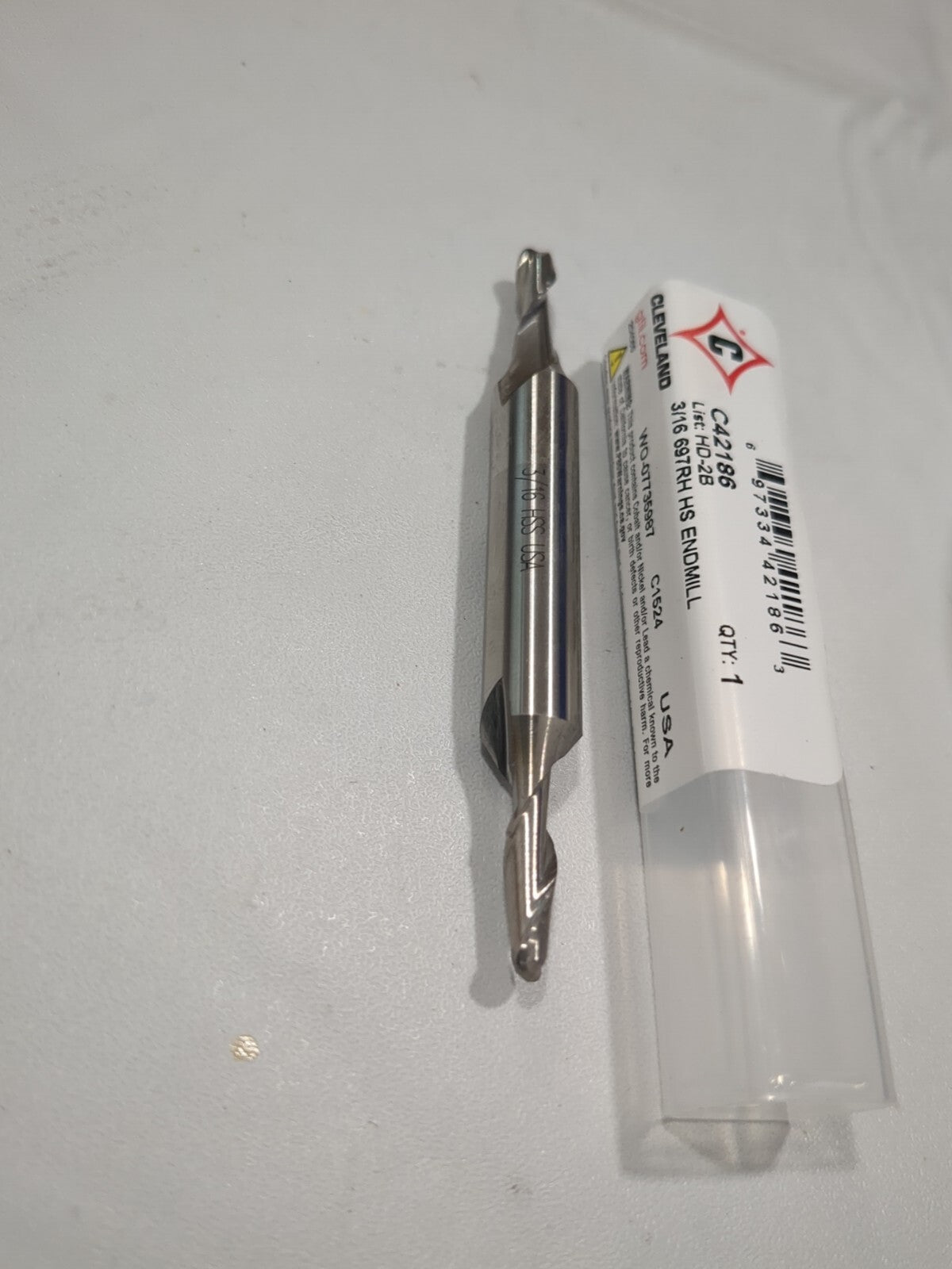 CLEVELAND Ball End Mill: 3/16" Dia, 7/16" LOC, 2 Fl HSS C42186
