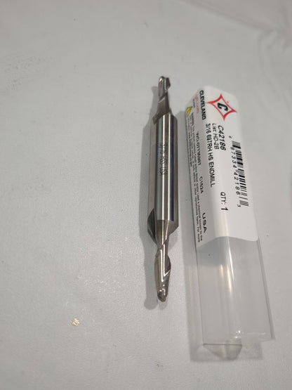 CLEVELAND Ball End Mill: 3/16" Dia, 7/16" LOC, 2 Fl HSS C42186