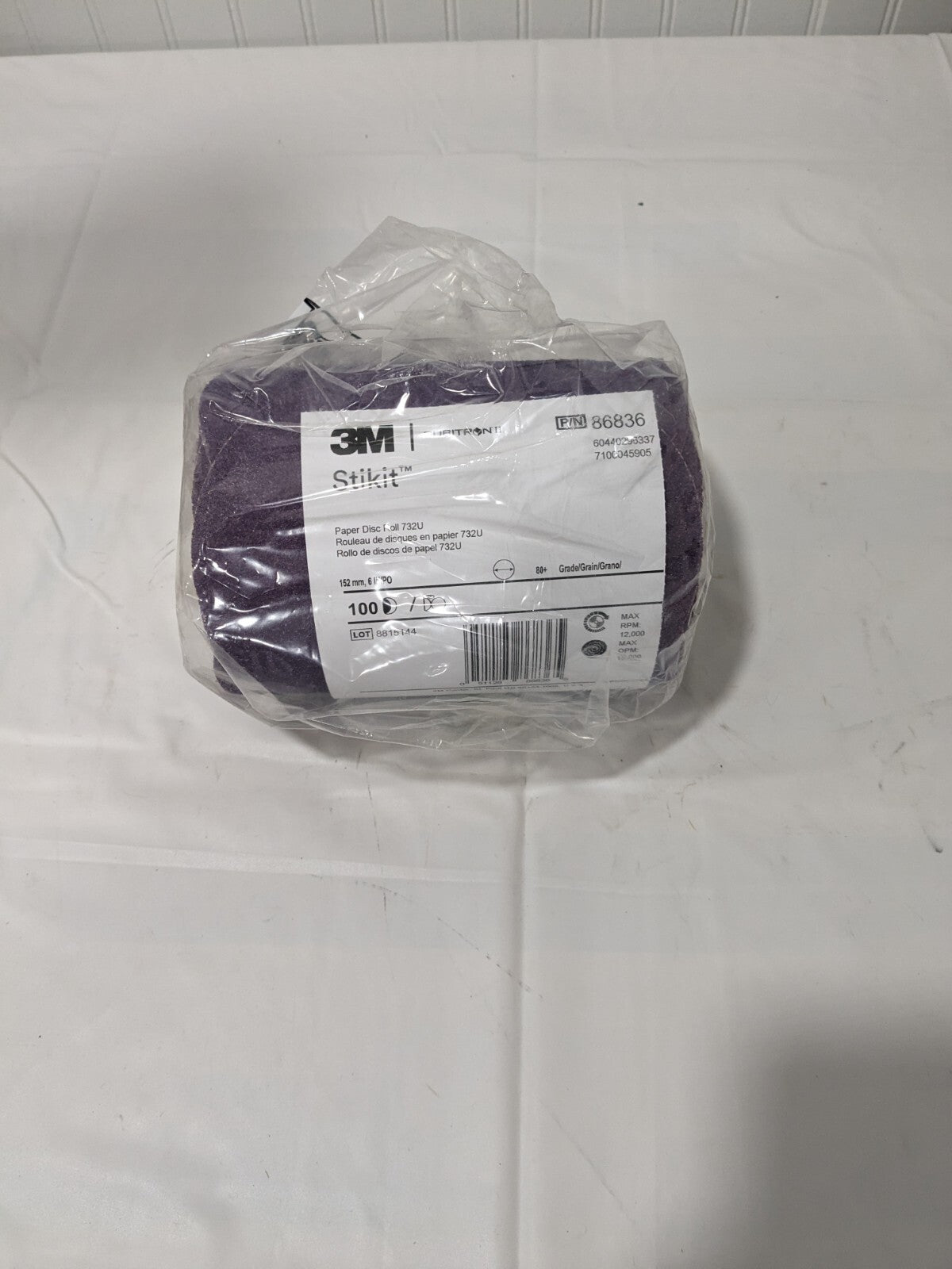 3M 6" Dia PSA Disc Roll: 80 Grit, Premium Ceramic Alumina 7100045905