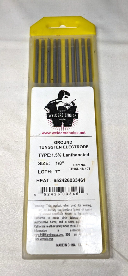 WELDER'S CHOICE TIG Welding Rod 7" OAL  1/8" Dia Tungsten *10 Pack* TE15L-18-10T