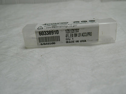 ACCUPRO 1/2 Diam, 1 LOC, 4 Flute Solid Carbide Ball End Mill 60338910