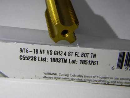 Cleveland 9/16"-18 UNF H3 4Fl TiN Coated HSS Standard Hand Tap QTY 2  C55238