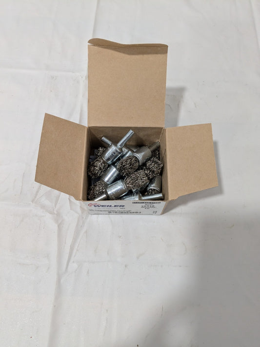 WEILER End Brush: 1/2" Dia, Stainless Steel, Crimped Wire Qty 10 10315