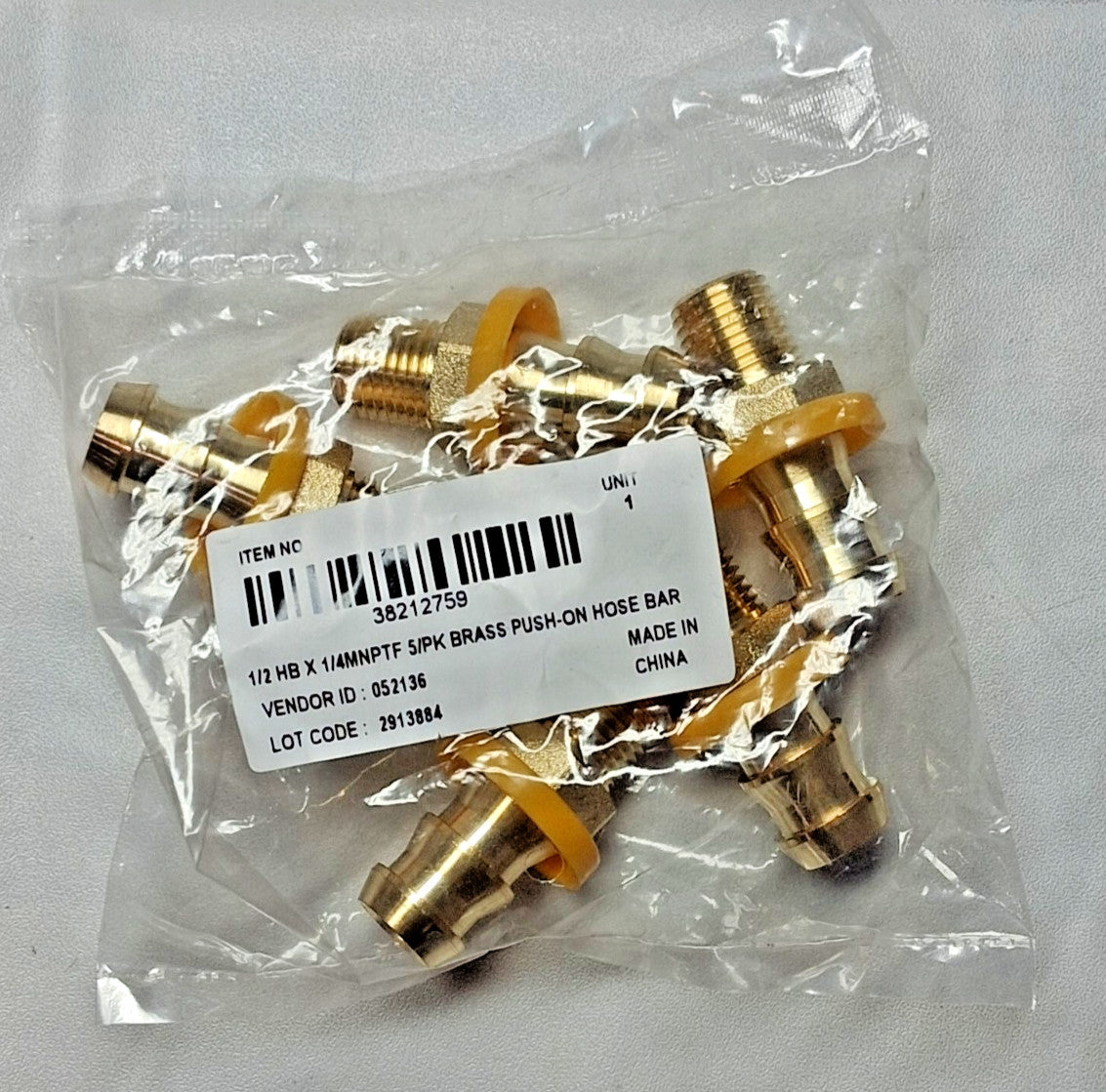 QTY 5 Brass Barbed Push-On Hose Male Connectors 1/4" NPT 2750002630