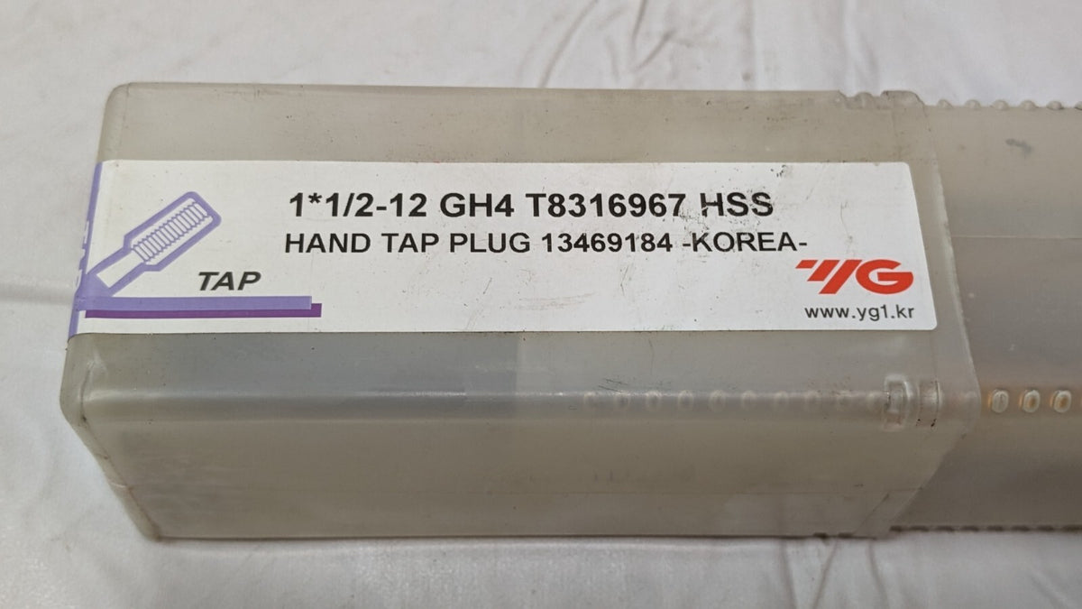 YG1 Straight Flute Plug Standard Hand Tap HSS TiN 1-1/2- 12 GH4 6FL T8316967