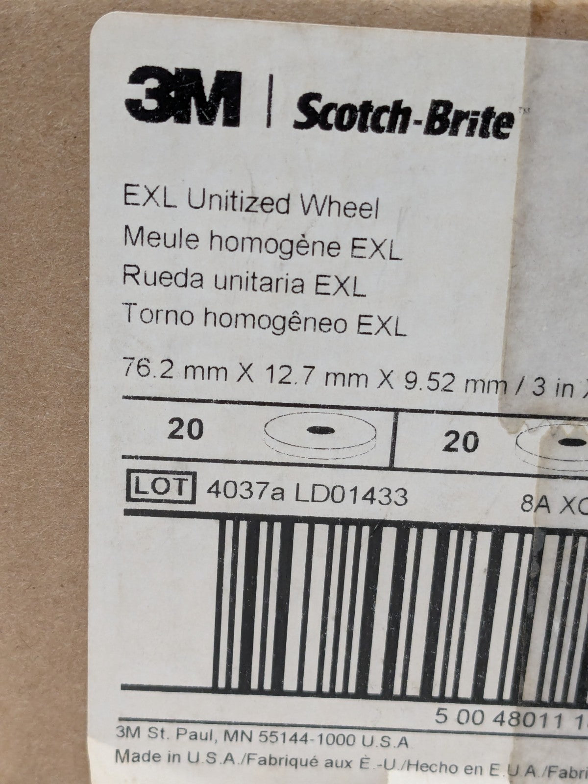 3M Deburring Wheel: 3" Dia, 1/2" Width, 3/8" Hole Qty 20 61500128
