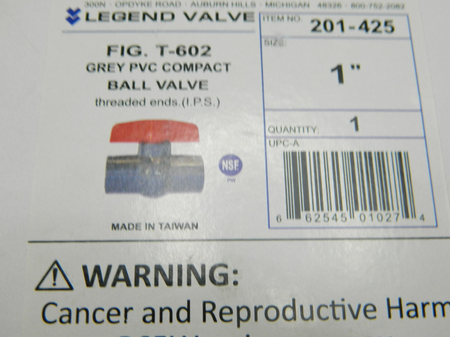 LEGEND VALVE 1" Pipe, Full Port, PVC Miniature Ball Valve Qty 2 201-425