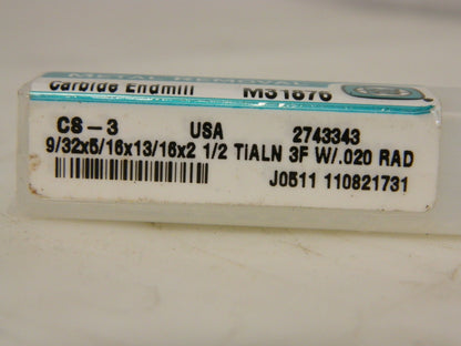 Metal Removal End Mill 9/32"x 5/16"x13/16"x2-1/2" 3F Carbide