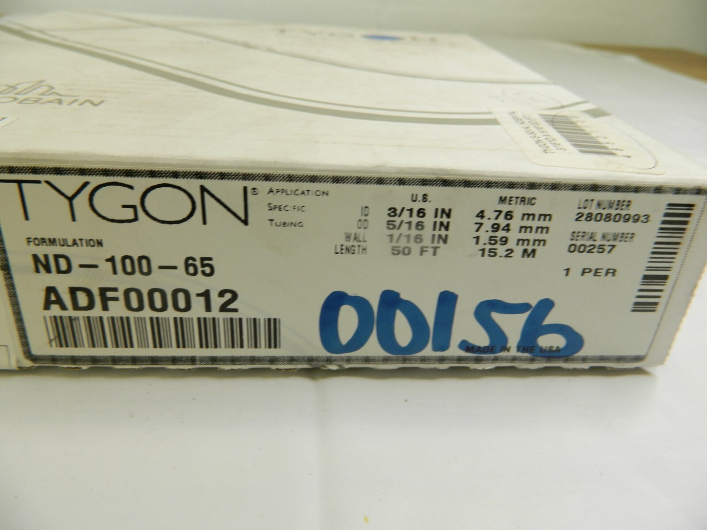 Tygon Tube 3/16" ID x 5/16" OD, 1/16" Wall Thickness, Approx. 50' Long, 547469