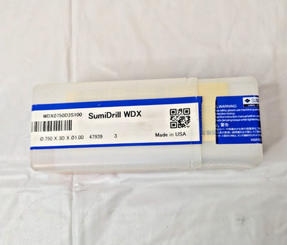 Sumitomo Indexable Insert Drill 3/4" Max Dia 3xD 1" SD WDX0750D3S100