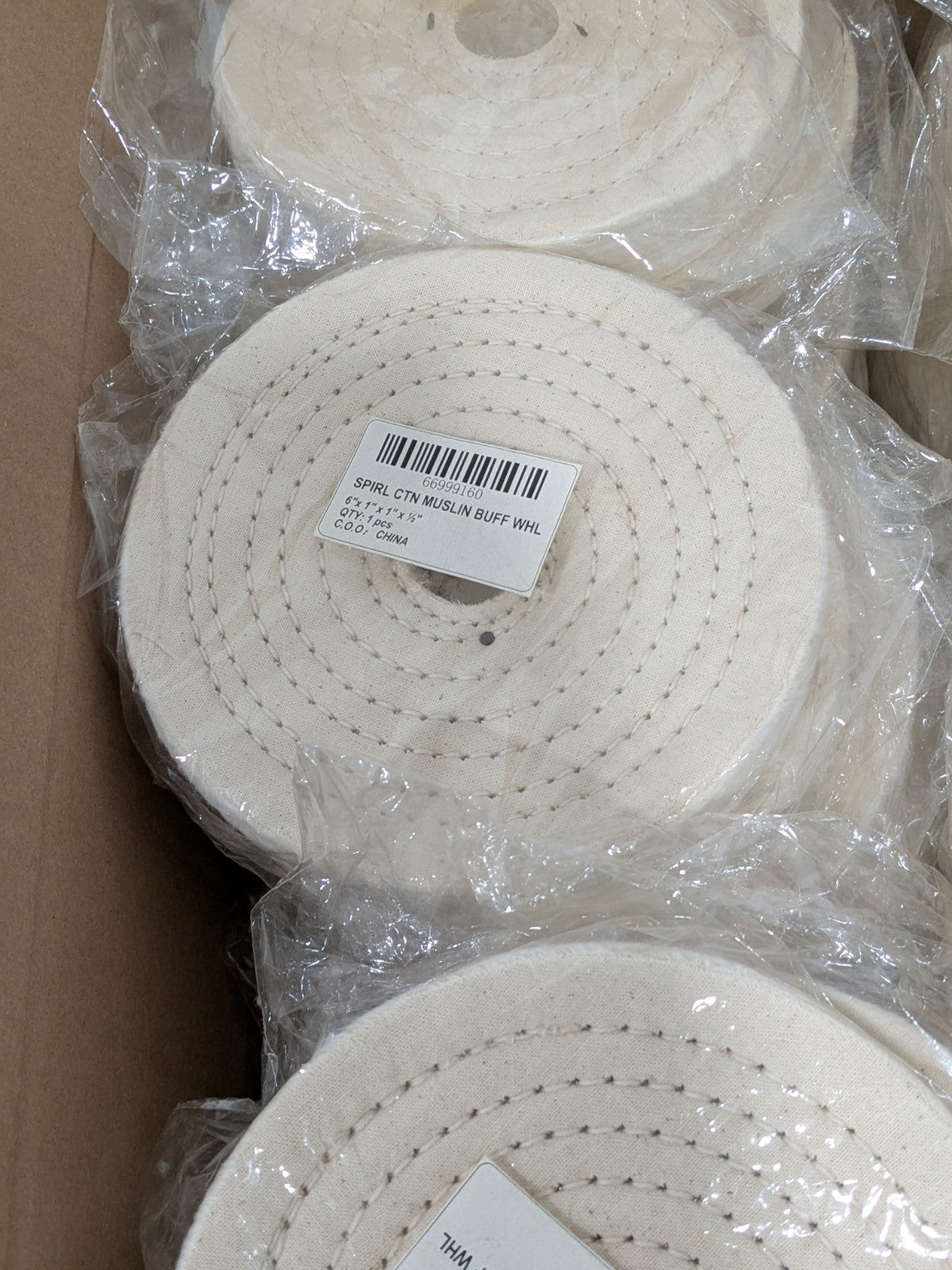Unmounted Buffing Wheel: 6"X1"X1", 80 Ply Box of 20 66999160
