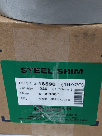 Precision Metal Shim Stock: Roll, 0.0200" Thick, 100" L, 6" W 16590