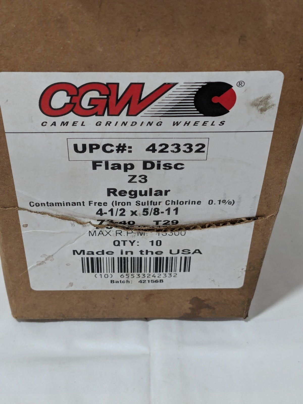 CGW Flap Disc: 4-1/2" Dia, Zirconia Alumina, Type 29 Qty 10 42332