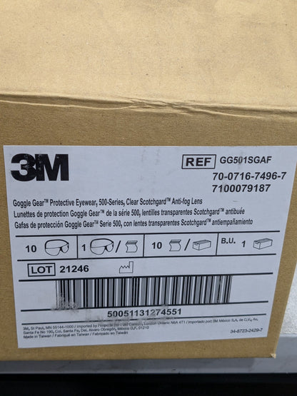 3M Safety Goggles Clear Lenses, Anti-Fog, Indirect Vent Box of 10 7100079187