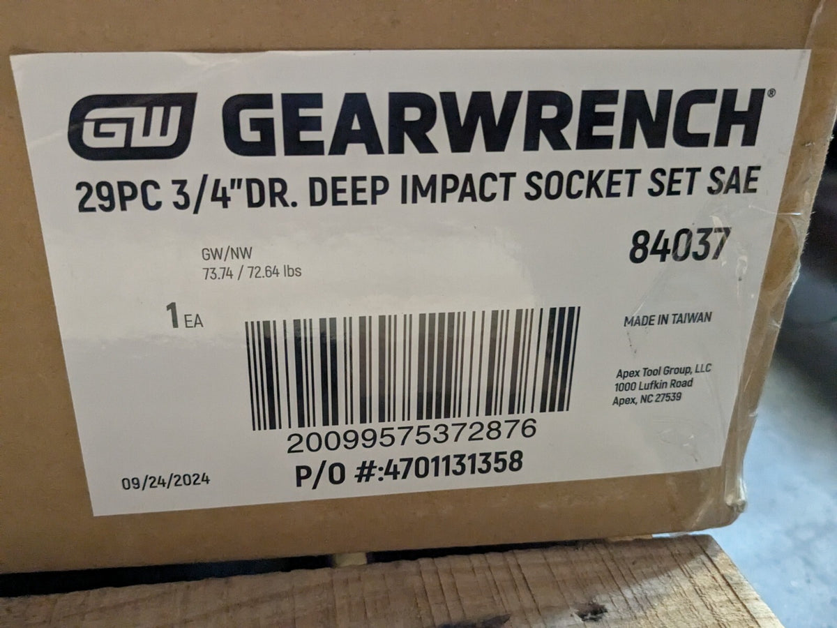 GearWrench 29 Piece SAE Deep Impact Socket Set 3/4" Drive 6 Point 84037