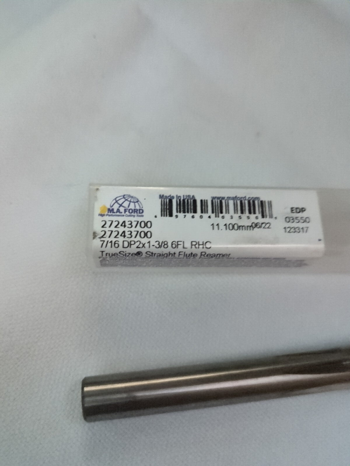 M.A.FORD Chucking Reamer: 0.4370" Dia, 3-3/4" OAL Solid Carbide2724370