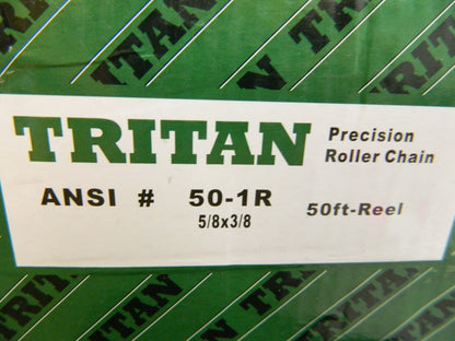 TRITAN Roller Chain: 5/8" Pitch, 50 Trade, 50' Long, 1 Strand 50-1R 50FT
